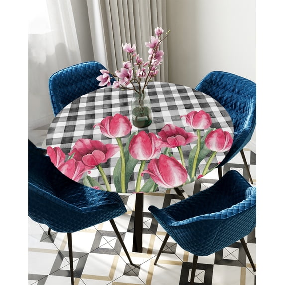 Table Cover Watercolor Flowers Transparent Texture Round Rectangle Waterproof Elastic Tablecloth Hom