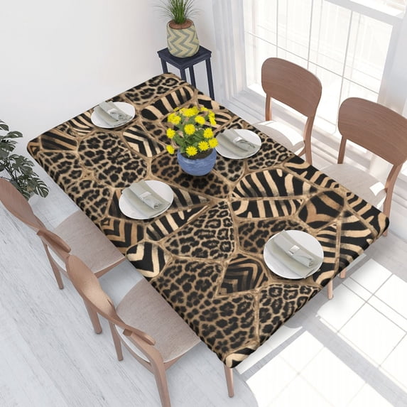 Table Cover Waterproof Leopard And Zebra Ethnic Tribal Ornaments Animal Leather Texture Table Cloth