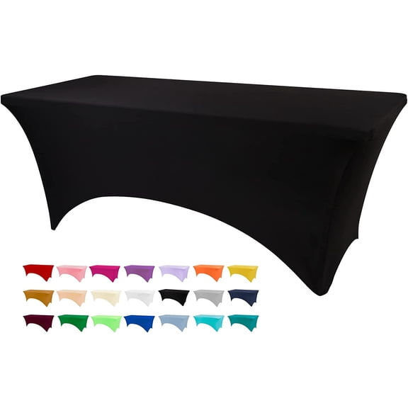 Table Covers for 8 Foot Tables, Black Washable and Wrinkle Resistant Stretch Tablecloths Rectangle 8ft for Events, Wedding, Banquets, Parties