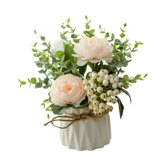 Table Decor Artificial Flowers Vase Small Fake Champagne Flower Arrangement Floral Arrangement for Tables centerpieces Kitchen Dining Room Decorations Flower in Vase Silk Roses, Beige
