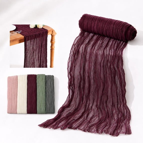 Table Decor Boho Rustic Linen Table Runner 9.84X2.95Ft For Fall Decor Home Engagement Party Decorations Wedding Baby Shower Christmas Decor,Purple wine
