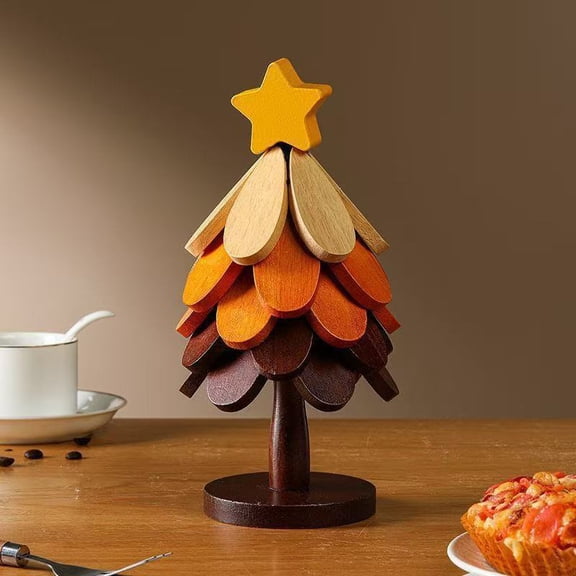 Table Decor Coaster, Tree Trivet Wooden Tree Coasters Christmas Tree Coasters Set of 5, Foldable Kitchen and Restaurant Wooden,for Hot Dishes、Pot、Bowl、Teapot、Hot Pot Holder