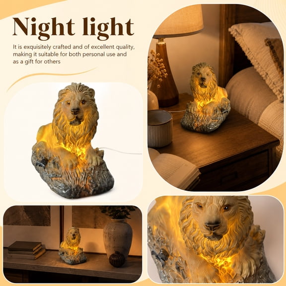 Table Decor for Living Room, Illuminated Detailed Lion Statue Decorative Accent, for Home Office Desktop Safari Style Setup, Unique Housewarming Present, Durable Sculpted Resin,