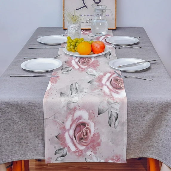 Table Decor Table Runner Flower Pink Leaves Retro Art Pattern Coffee Table Cover Cloth Wedding Party Restaurant Table Runner