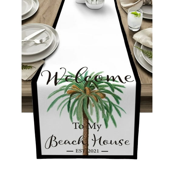 Table Decor Table Runner Summer Tropical Palm Tree Pattern Coffee Table Cover Cloth Wedding Party Restaurant Table Runner