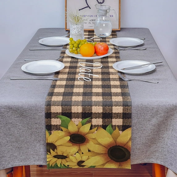 Table Decor Table Runner Sunflower Plant Retro Plaid Pattern Coffee Table Cover Cloth Wedding Party Restaurant Table Runner