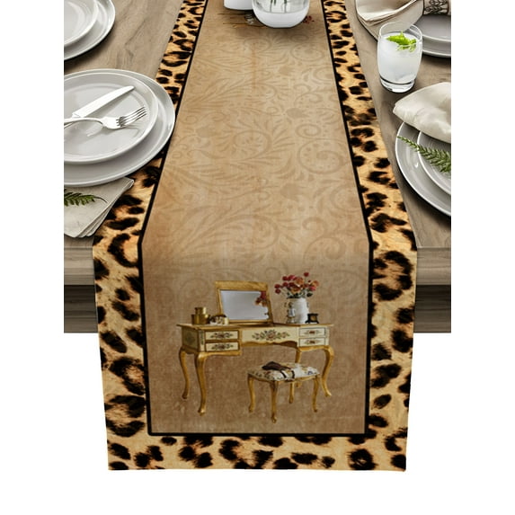 Table Decor Table Runner Yellow Leopard Zebra Pattern Pattern Coffee Table Cover Cloth Wedding Party Restaurant Table Runner