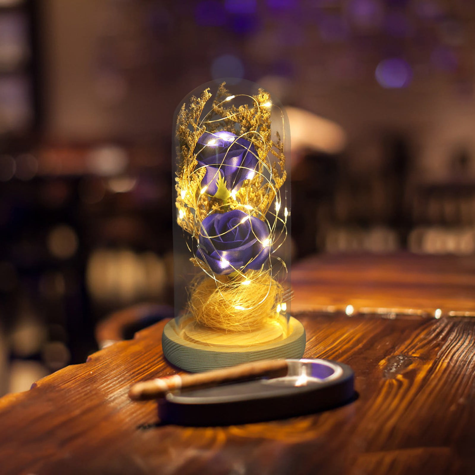 Table Decor for Living Room Beauty and The Rose, Flower with LED Light ...