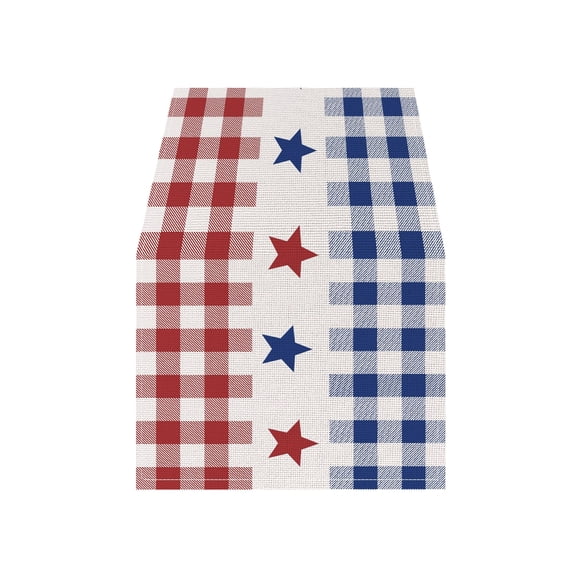 Table Decorations, Patriotic Table Runner, 4Th of July Party Decorations, Kitchen Table Decor, 109X13 in Red White Blue Plaid Star Woven Table Runner for Dining, Holiday Gathering