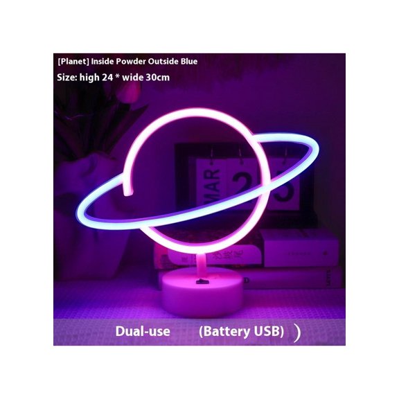 Table Decorative Lamp USB with Base Holiday Dressing Modeling Lamp for Party Children Kids GiftsNeon Sign LED Planet Shape Light Wall Decor with USB Power Supply Pink/Blue 30 x 24cm