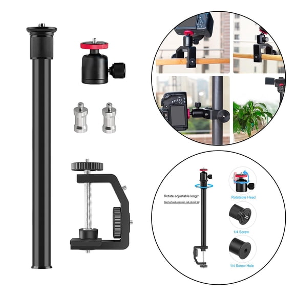 Table Desk Camera Clamp Mount W/1/4" Screw for DSLR - Black, with with Ball Head