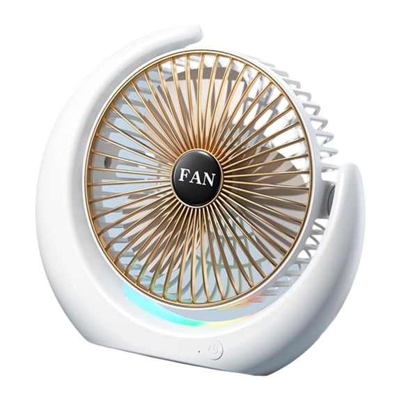 Table Desk Fan with Soft LED Light Plastic Texture for Home Office Kids Room