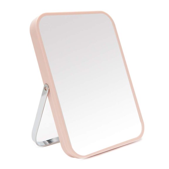 Table Desk Vanity Makeup Mirror 8-inch Portable Folding With Metal Stand 90°adjustable Rotation Tavel Make Up Hanging Bathroom For Shower Shaving(pink)