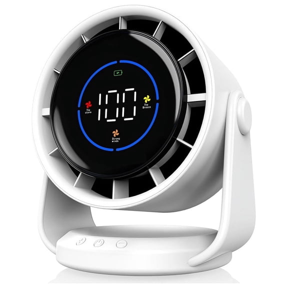 Table Fans, Ultra Quiet Wall-Mounted Desk Fan, Digital Display Rechargeable USB Fan for Home Travel Camping White