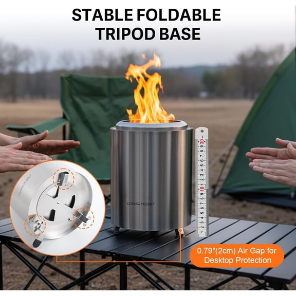 Table Fire Pit Set, Portable Smokeless Firepit with Flodable Stand, Secondary Burn Fueled by Pellets or Wood, 201 Stainless Steel Table Top Firepit for , Camping, Backyard
