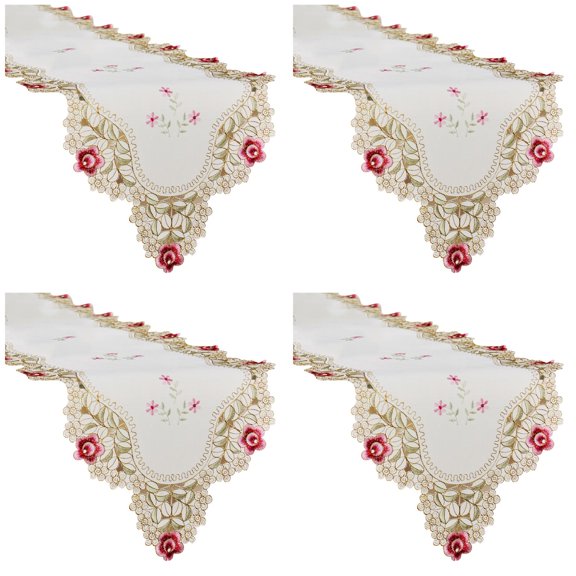Table Flag Lace Doily Placemat Tray Pad Long Towel European Wine Red And White Lace Table Flag 4PCS Pink 4Packs 150x40 cm