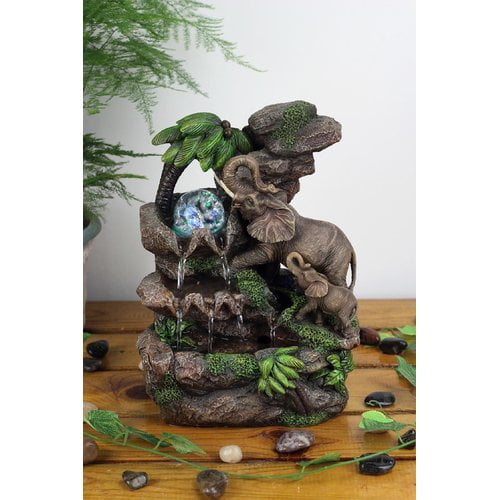 OK Lighting Resin/Fibreglass Elephant Table Fountain with LED Light