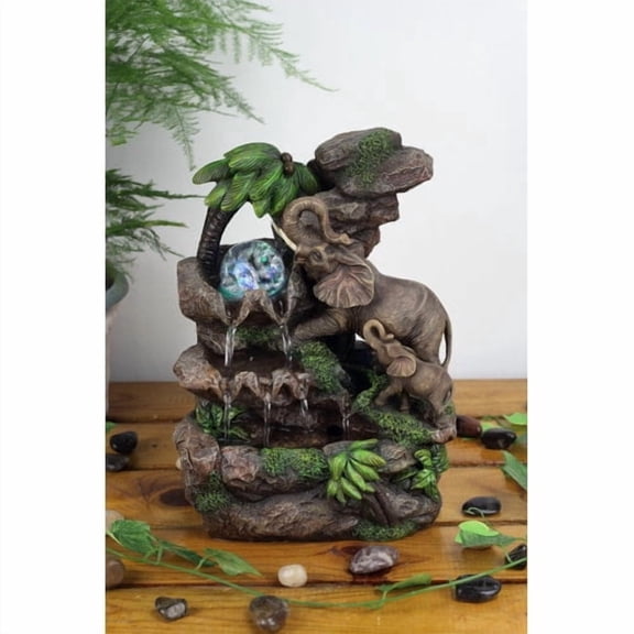 OK Lighting Resin/Fibreglass Elephant Table Fountain with LED Light