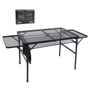 Table for Grill, Folding Camping Table, Card Table Adjustable Height & Width, Mesh Bag, Side-Pocket Lightweight, Carry Handle for Outdoor, Picnic, Beach, Indoor