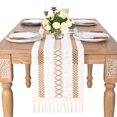 thumbnail image 1 of Table for Home Decor with Tassels 72 Inches Long Farmhouse Rustic Table Runner Cream & Brown Macrame Burlap Fall Table Decoration for Living Room Bridal Shower (12x72 Inches) - Style 2, 1 of 1