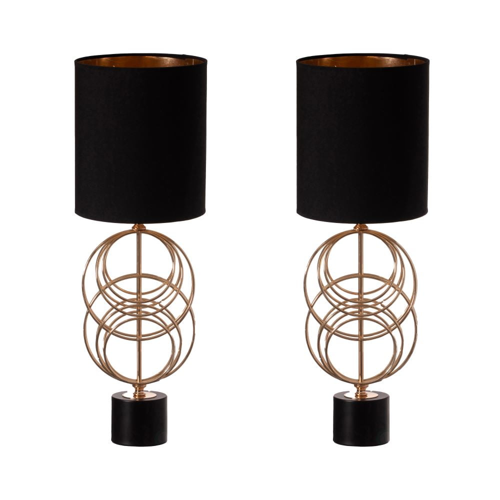 Black and Gold 26" Metal Table Lamp Set with Circular Stand
