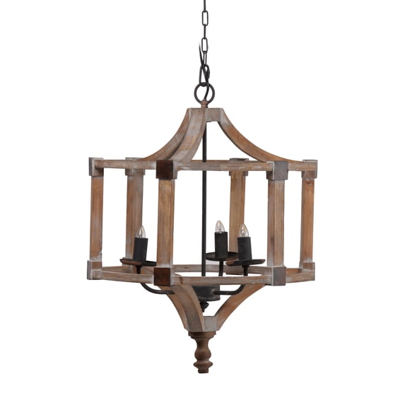 Table Lamp 3 - Light Wood Drum Chandelier, Hanging Light Fixture with Adjustable Chain for Kitchen Dining Room Foyer Entryway, Bulb Not Included,Bedroom Lamp