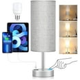 thumbnail image 1 of HadinEEon Table Lamp, 3 Way Dimmable Light Touch Lamp, USB C&A Fast Charging Ports, Fabric Shade Silver Base Lamp, for Bedroom, Living Room, Office, Dorm, 1 of 7