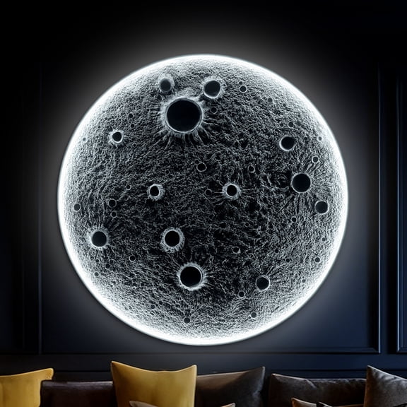 Table Lamp 32-Inch Realistic Resin Moon Wall Light – Plug-In Dimmable LED Moon Sconce with Remote Control, 30 W Main & 10 W Night Light, Meteorite Crater Texture, 1.75″ Thick Wall-Mounted Décor for H