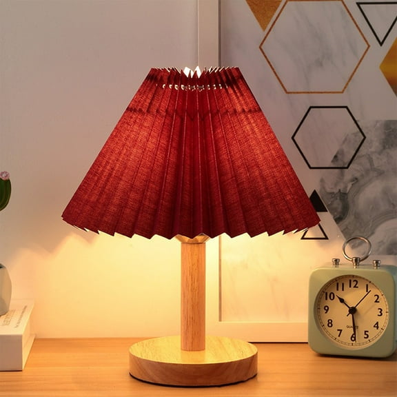 Table Lamp under $5! kkbbma Small Table Lamp, Bedside Nightstand Mini Lamp for Bedroom Living Room Side Table Small Spaces, Pleated Aesthetic Vintage Lamp for Kitchen Counter, Bookshelf, Bedroom