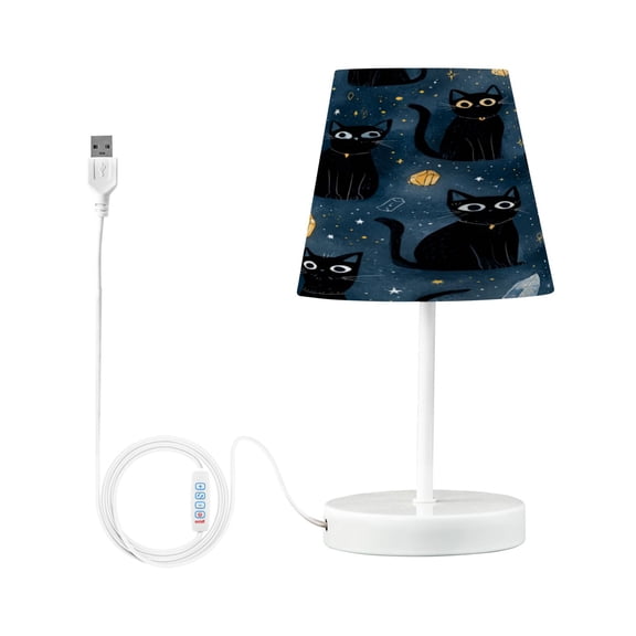 Table Lamp Adjustable 3 Color & 10 Brightness Levels Desk Lamp Linen Shade USB Powered for Bedrooms and Bedside Tables Black Cats and Mystical Symbols Small
