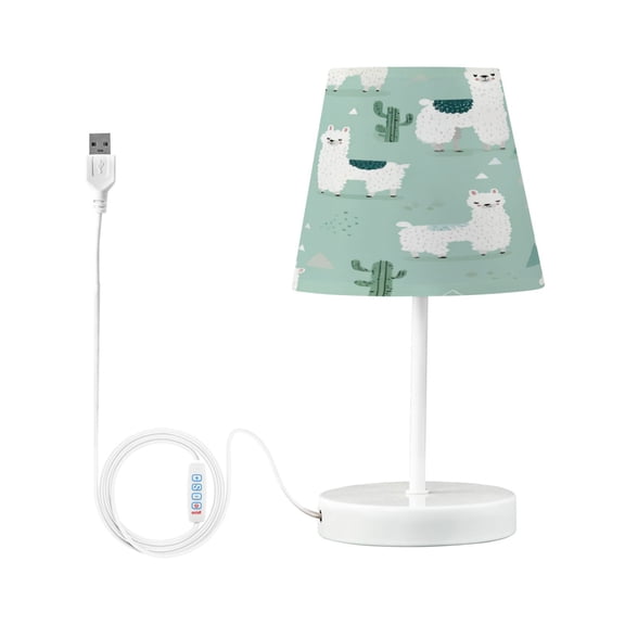 Table Lamp Adjustable 3 Color & 10 Brightness Levels Desk Lamp Linen Shade USB Powered for Bedrooms and Bedside Tables Cute Cartoon Llama Pattern Small