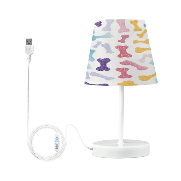 Table Lamp Adjustable 3 Color & 10 Brightness Levels Desk Lamp Linen Shade USB Powered for Bedrooms and Bedside Tables Cute Pastel Dog Bone Pattern Small