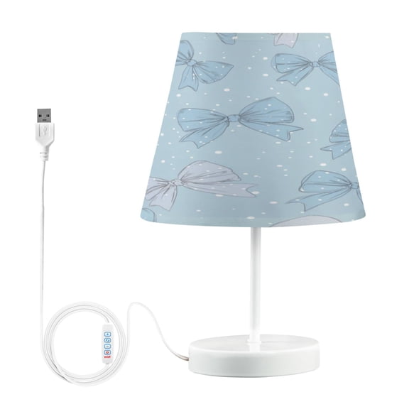 Table Lamp Adjustable 3 Color & 10 Brightness Levels Desk Lamp Linen Shade USB Powered for Bedrooms and Bedside Tables Pastel Blue Bows and Dots Medium