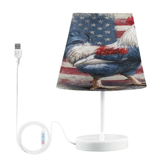 Table Lamp Adjustable 3 Color & 10 Brightness Levels Desk Lamp Linen Shade USB Powered for Bedrooms and Bedside Tables Red White and Blue Rooster Medium