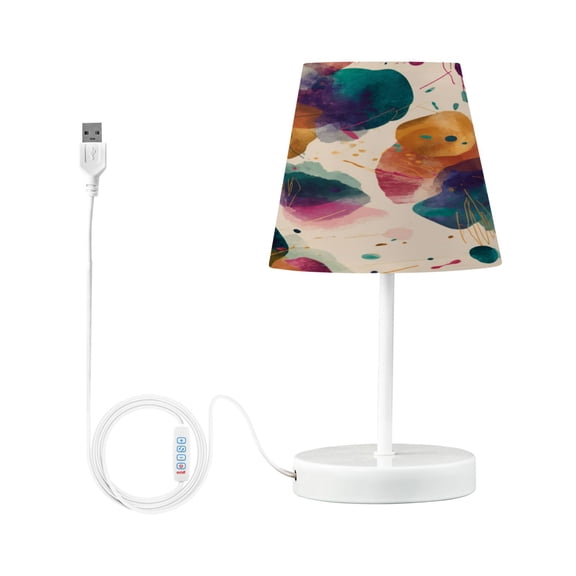 Table Lamp Adjustable 3 Color & 10 Brightness Levels Desk Lamp Linen Shade USB Powered for Bedrooms and Bedside Tables Teal and Orange Abstract Shapes Small