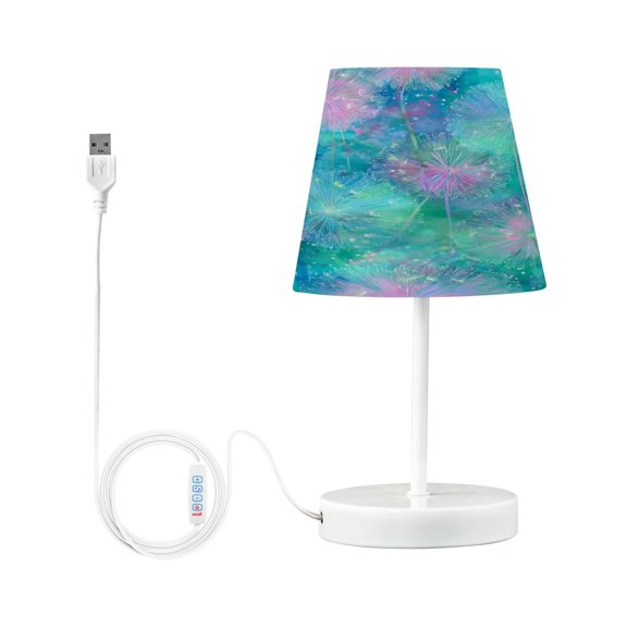 Table Lamp Adjustable 3 Color & 10 Brightness Levels Desk Lamp Linen Shade USB Powered for Bedrooms and Bedside Tables Tie-dye Dandelions Pattern Small
