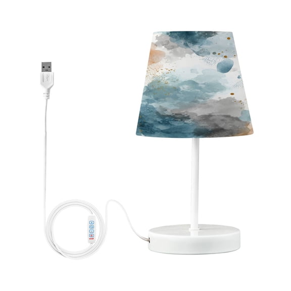 Table Lamp Adjustable 3 Color & 10 Brightness Levels Desk Lamp Linen Shade USB Powered for Bedrooms and Bedside Tables Watercolor Ink Splashes Pattern Small