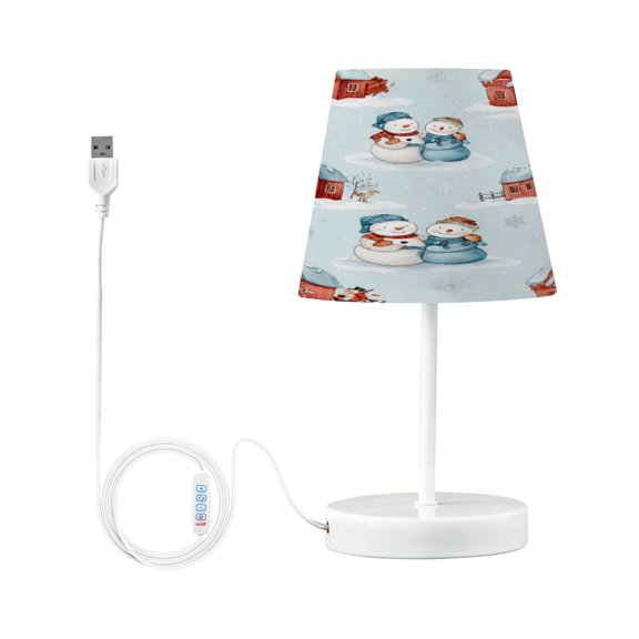 Table Lamp Adjustable 3 Color & 10 Brightness Levels Desk Lamp Linen Shade USB Powered for Bedrooms and Bedside Tables Watercolor Snowman and Red Barn Small