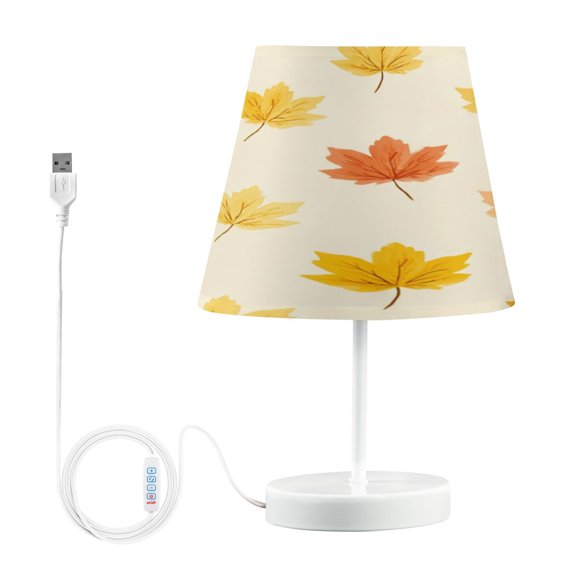 Table Lamp Adjustable 3 Color & 10 Brightness Levels Desk Lamp Linen Shade USB Powered for Bedrooms and Bedside Tables Yellow Maple Leaves Pattern Medium