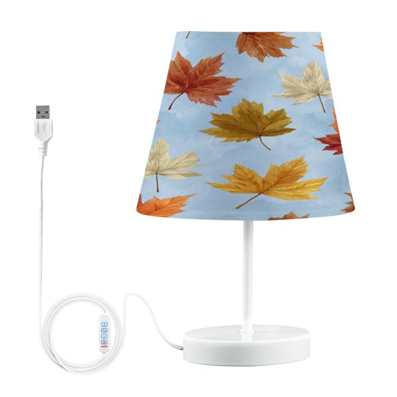 Table Lamp Adjustable 3 Color & 10 Brightness Levels Desk Lamp Linen Shade USB Powered for Bedrooms and Bedside Tables Autumn Maple Leaves Medium