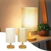 Table Lamp for Bedroom | 3 Way Dimmable Nightstand Lamp - Solid Wood Base, Round Flaxen Fabric Shade, LED Bulb Included, Desk Bedside Light for Home Office Dorm | 11"x5.5" | 1 Pack