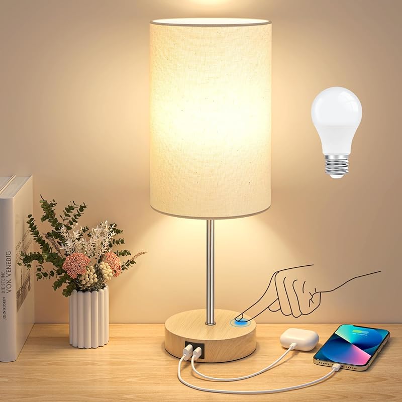 AKASUKI Table Lamp For Bedroom, 3 Way Dimmable Touch Lamp With Dual - View #2