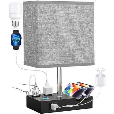 HadinEEon Table Lamp for Bedroom with Fast USB A&C Charging Ports, Bedside Lamps with 2 Phone Stands, 2 and 3-prong AC Charging Outlets, Touch Lamp for Living Room, Dorm, Home Office