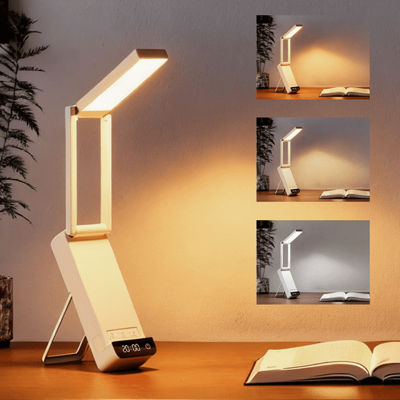 Table Lamp for Bedroom Foldable Bedside Lamp for Nightstand with Clock,LED Desk Lamp for Reading/Home/Office,Room Decor for Adult/Kids Boys Girls,White-10000mAh(with Clock)