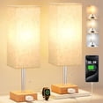 thumbnail image 1 of Table Lamp for Bedroom Set of 2 Nightstand - 3 Color Bedside Lamps with AC Outlets for Charging, Square Wooden Night Stand Light Lamp for Living Room, Office Desk, 1 of 8