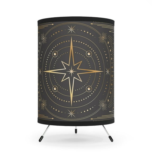Table Lamp, Black and Gold Stars Retro Tripod Lamp, Eclectic Home Decor, USCa Plug. Living Room, Bedroom Accessories
