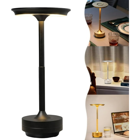 Table Lamp,Cordless Lamp, LED Wireless Rechargeable Cordless Table Lamp, Portable Small Table Lamp for Kitchen Counter Bedroom,Black,2000mA
