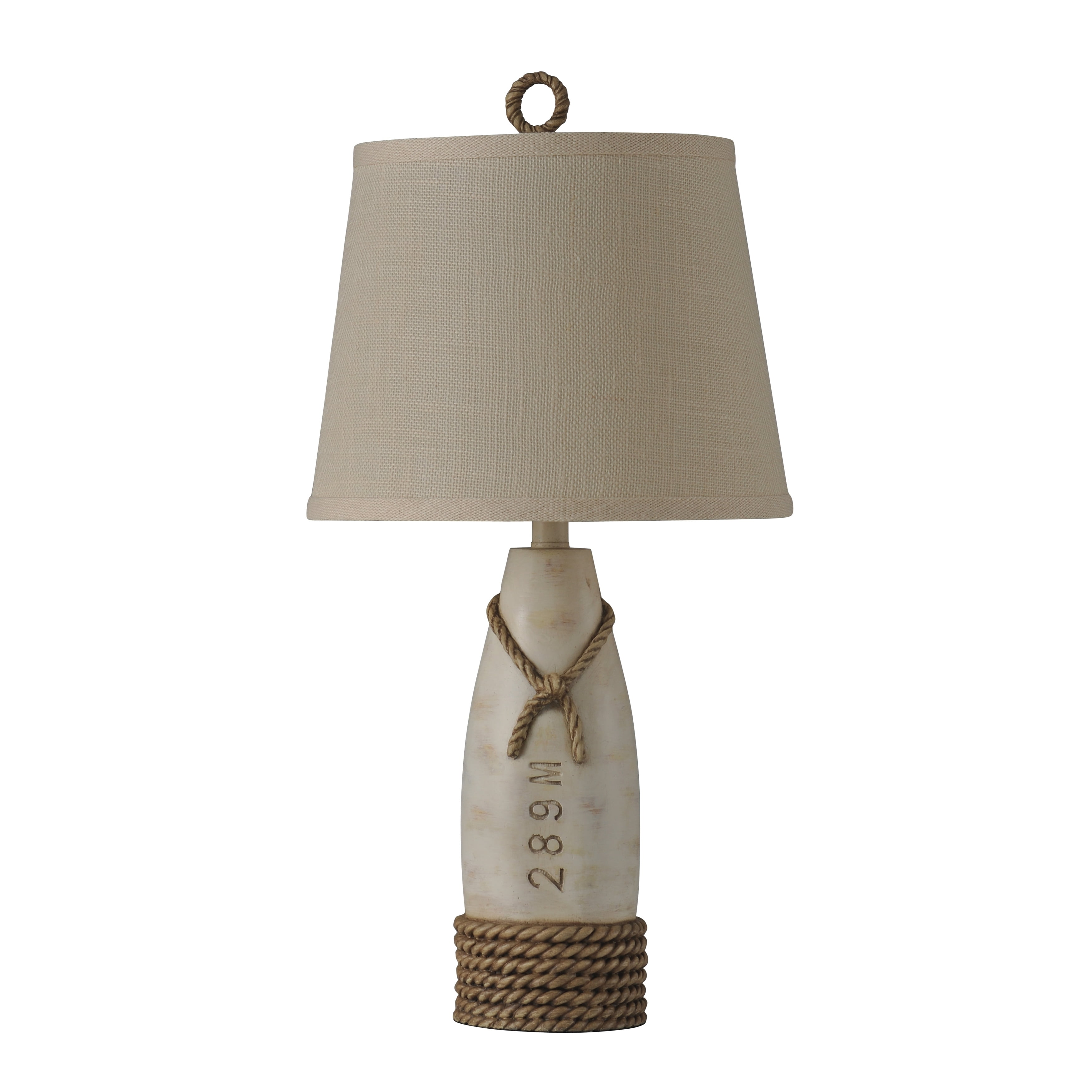 Distressed White Nautical Buoy Table Lamp with Cream Canvas Shade