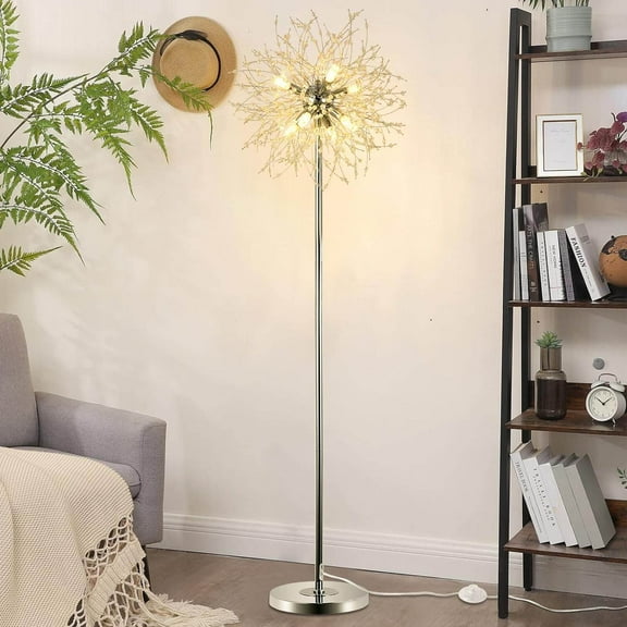 Table Lamp Crystal Floor Lamp for Bedroom, Floor Lamp for Living Room, Elegant Standing Lamp, 69" Tall Pole Lamp, Modern Floor Lamp for Room Decor, 32 Firework Crystal Harnesses Included, Fini