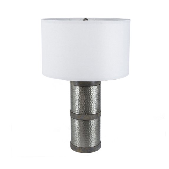 Table Lamp D16x24.4" Hammered Iron Table Lamp with Mango Wood(Lamp Shade Assembly Required),Bedroom Lamp